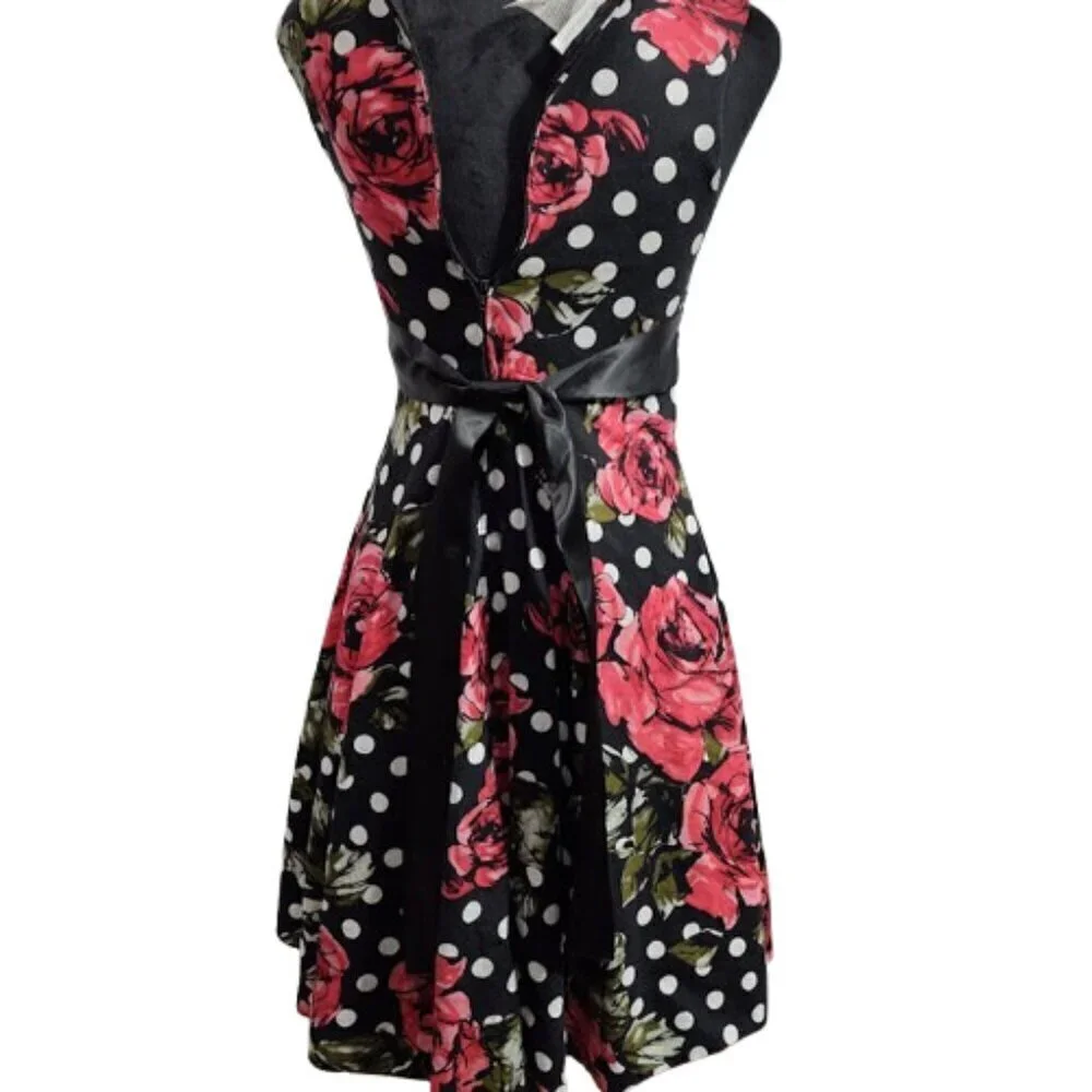 Bonnie Jean Junior Girls Size 12 Black & White Polka Dot Dress with Rose